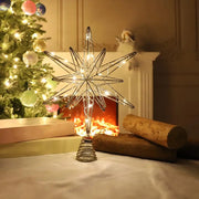 20-Lights Christmas Star Tree Topper Multi-Pointed Pre-lit Glittered Snowflake Treetop Lighted Xmas Treetop for Home Decorations