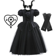 Maleficent Costume for Girls Halloween Witch Cosplay Black Witch Short Sleeve Cute New Horror Dress Accessories Set