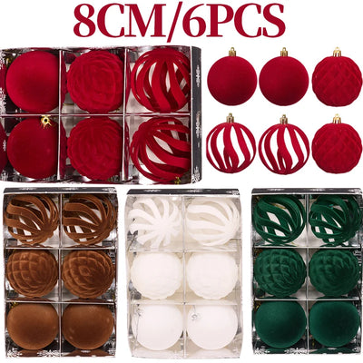 6PCS 8CM Christmas Balls Ornaments Flocking Hollow Out Christmas Tree Party Decoration Christmas Spheres Pendant 2025 New