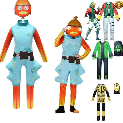 l2025l New Cosplay Halloween Kids Costume Cartoon Fish Boss Jumpsuit Boy Christmas Birthday Party Funny Costumes Carnival Cospla