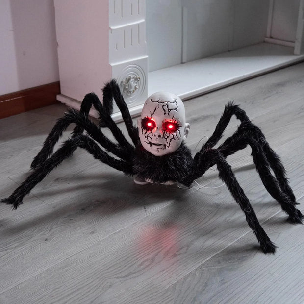 Halloween Animatronic Doll Spider Decorations, Haunted House Prop, Motion Activated Glowing Eyes Sound Control Scary Walking Toy