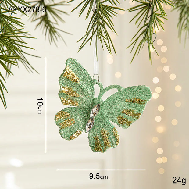 Christmas Decorations Christmas Tree Ornaments Green Butterfly Snowflake Decorations and Home Christmas Party Decorations