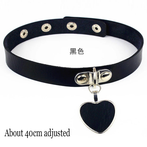 New Sexy Harajuku PU Leather Chain Heart Pendant Necklaces Women Men Punk Neck Gothic Black Pink Choker Necklace Cool Collar