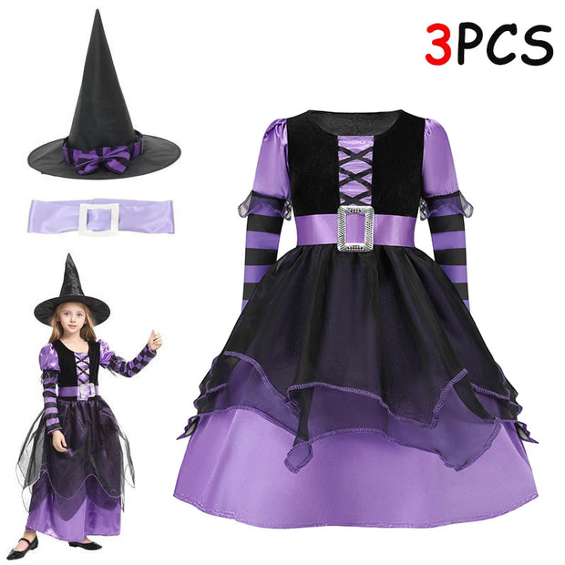Halloween Kid Girl Cosplay Costume Maleficent Tulle Purple Black Dress Girls Vestidos Party Evil Queen Mesh Princess Dresses