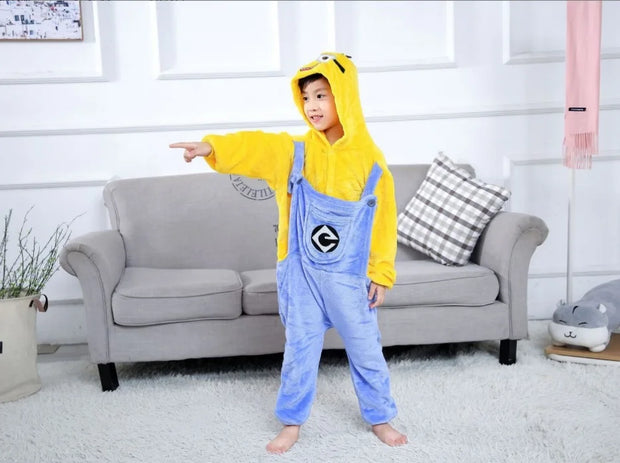 Kids Minions Kigurumi Onesie Cosplay Anime Costume Winter Flannel Kawaii Pajamas Halloween Christmas Clothes