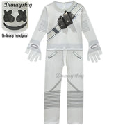 Fortnites DJ Marshmello Cosplay Halloween Costume with Boys Girls 842 Jumpsuit Carnival Party Electric Syllables Bodysuit
