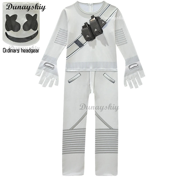 Fortnites DJ Marshmello Cosplay Halloween Costume with Boys Girls 842 Jumpsuit Carnival Party Electric Syllables Bodysuit