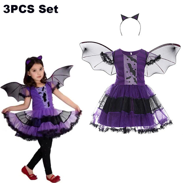 Girl Vampire Halloween Dress For Kid Ghost Bride Gothic Cosplay Vampire Costume Count Vampiran Carnival Outfit Black Red Clothes