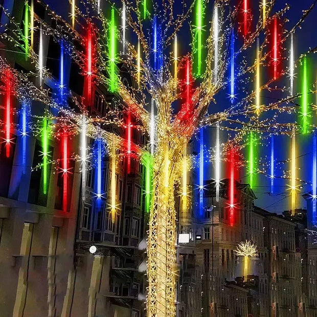 8 Tubes Christmas String Light Outdoor Tree Snowfall LED Dripping Icicle Shooting Star Light Meteor Shower Cascading Lights 2024