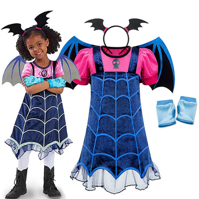 Girls Cosplay Vampirina Princess Dress Kids Charms Dress Up Christmas With Wings Vampire Halloween Costume Child Carnival Party