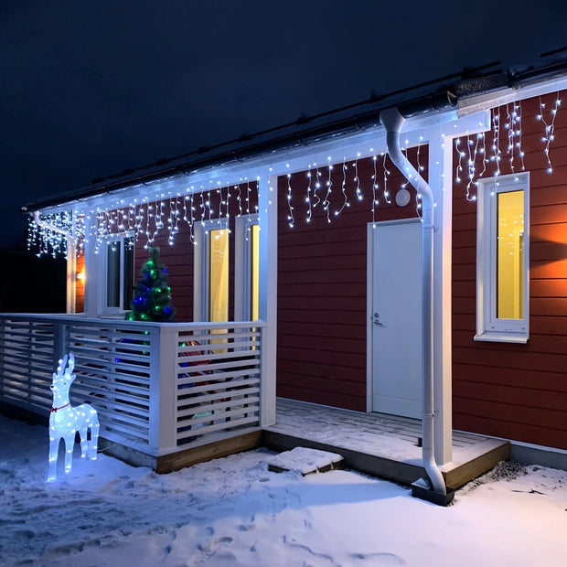 Solar Christmas Decorations Light Outdoor Waterproof Fairy String Curtain Lights for Xmas Eaves Window Party Yard Garden Indoor
