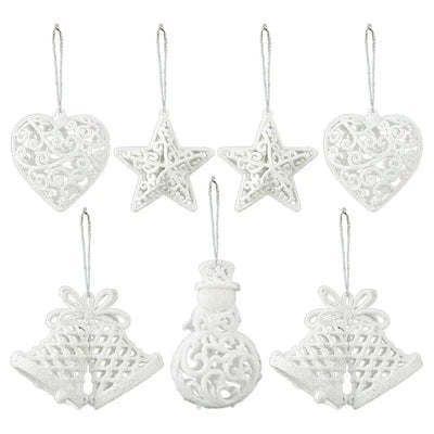 White Christmas Tree Hanging Ornaments Heart Star Bell Shapes Party Decorations Ornament for Christmas Winter Holiday New Year