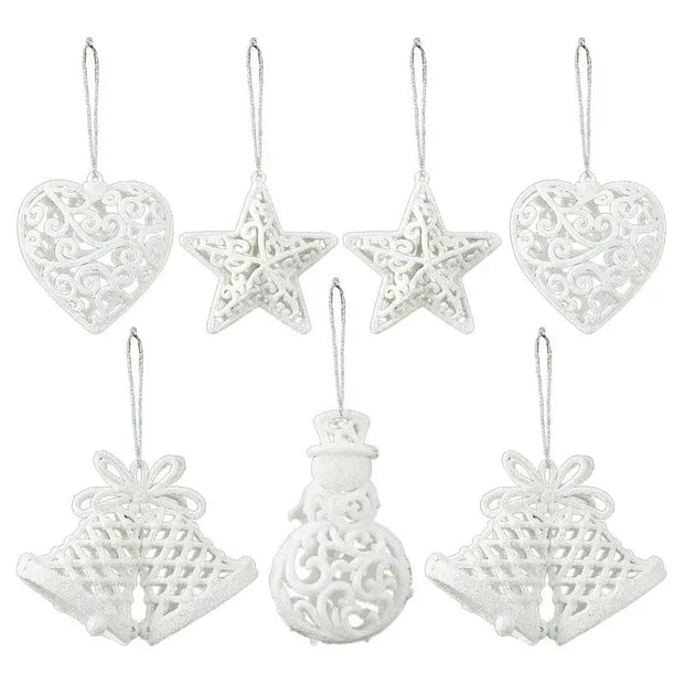 White Christmas Tree Hanging Ornaments Heart Star Bell Shapes Party Decorations Ornament for Christmas Winter Holiday New Year