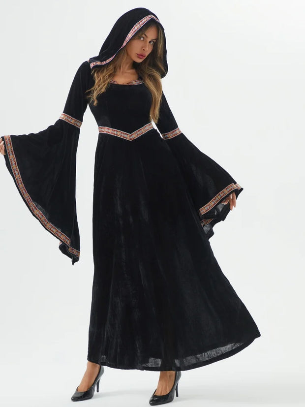 Medieval Retro Gothic Hoodie Witch Long Skirt Luxury Women's Party Dress Cosplay Vampire Halloween Adult Costume