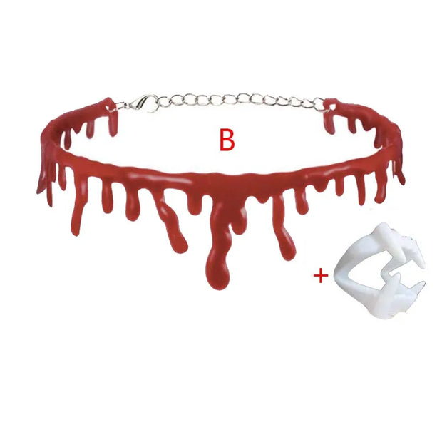 Halloween Decoration Horror Blood Drip Collar Necklace teething set Fake Blood Vampire Joker Choker Gothic Costume Red Necklaces
