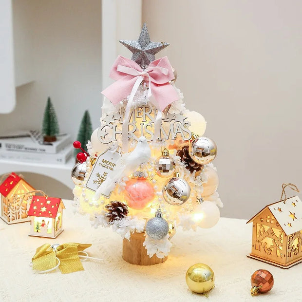 Desktop Christmas Tree Flocking Pink Set Mini Christmas Tree Ornaments DIY Christmas Gift Christmas Tree Decoration