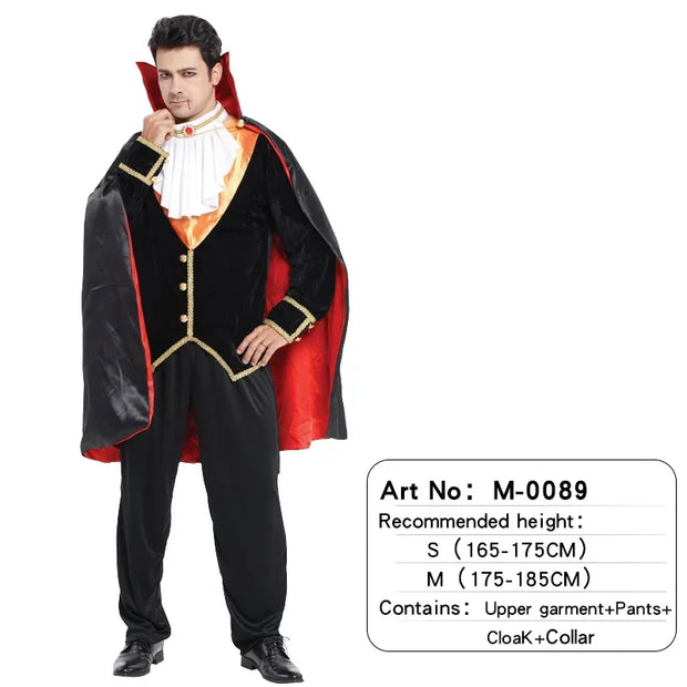 Halloween Male Vampire Cosplay Costume with Shirt/ Pants/ Vest/ Cloak，Men's Carnival Party Devil Dress Up