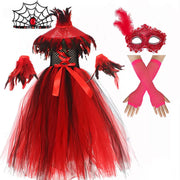 2025 Halloween Vampire Costume for Girls Devil Witch Gothic Mesh Clothes Demon Vampires Queen Cosplay Carnival Party Dress Set