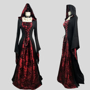 Halloween Party dress Vampire Costume Women Plus Size Gothic Witch Cosplay outfit with Cloak Dark Nun Role Play Skeleton Uniform