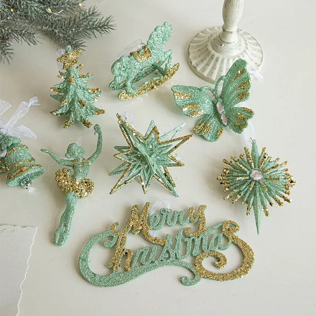Christmas Decorations Christmas Tree Ornaments Green Butterfly Snowflake Decorations and Home Christmas Party Decorations