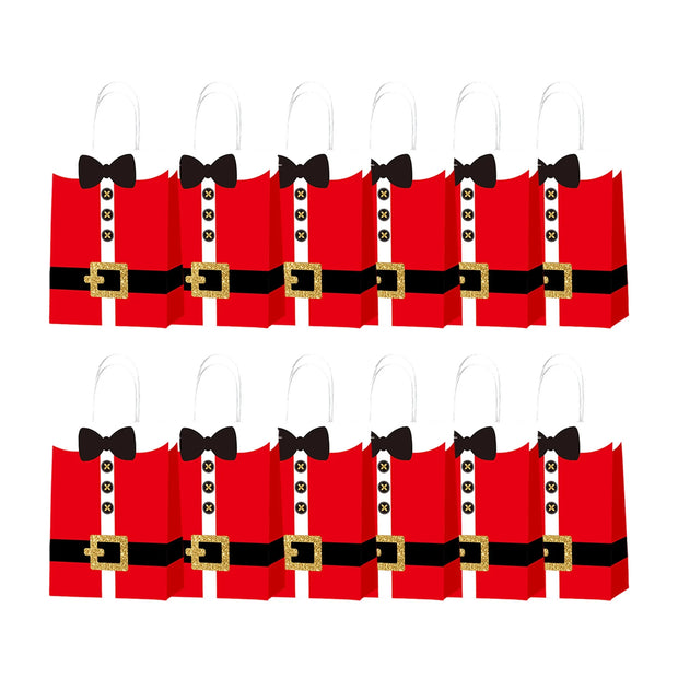 12Pcs Christmas Gift Bags with Santa Claus Suit Prints - Festive Storage Sacks for Party Celebrations and Wrapping