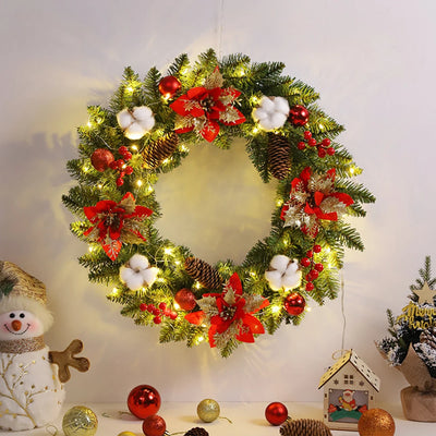 Christmas Door Decor Wreaths Artificial 40CM with Spruce Pine Cones Berry Ball PVC Realistic Light Up for Wall Front Door Window