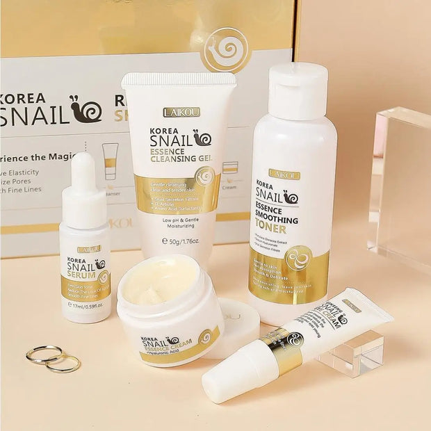 Snail Collagen Skin Care Set, 19pcs/set Moisturizing Facial Cleanser & Toner & Serum & Eye Cream & Essence Cream & Mask & Tool