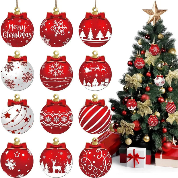 24PCS Christmas Ball Pendant, Wooden Pendant Christmas Decoration, Christmas Party Yard Decoration Set 2025