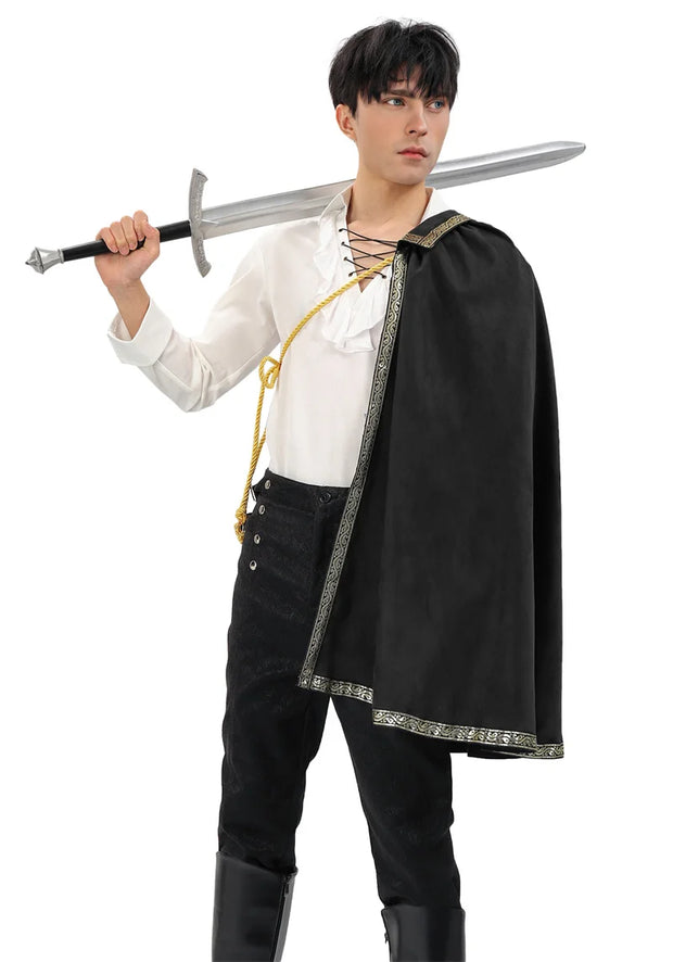DAZCOS Medieval Tudor Cape Renaissance Cavalier Half Shoulder Shawl Black Hooded Shrug Ranger's Cloak LARP Costume Halloween