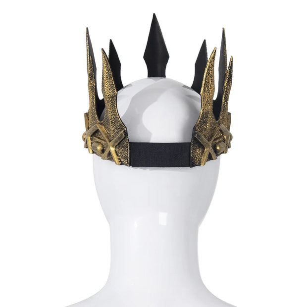King Crown For Men Women Full Round PU Royal Birthday Prince Prom Kings Crown Medieval Headpiece Cosplay Halloween Tiara Costume