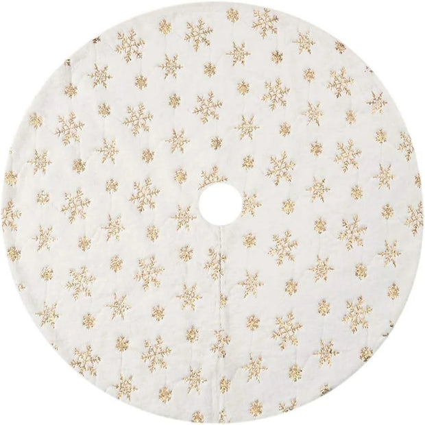 Elegant Embroidered Craft Christmas Tree Skirt White Plush Silver Sequin Snowflake Pattern for Holiday Party Decor