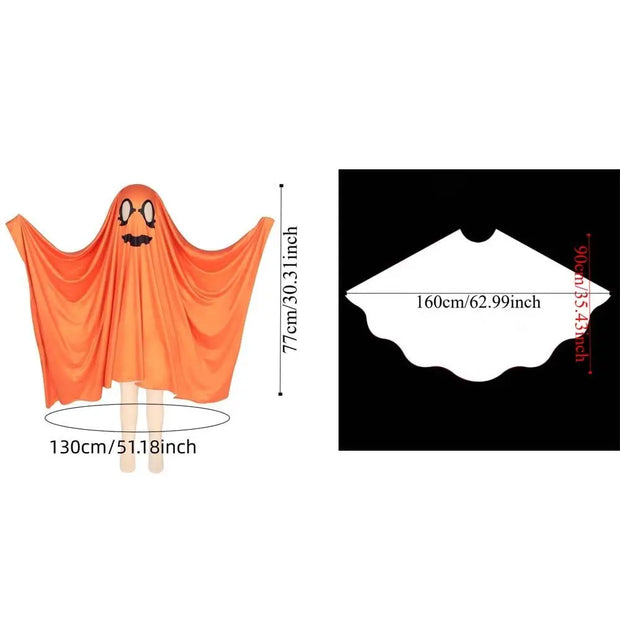 White Halloween Cloak Cape Fright Clothes Trick-or-Treat Spooky Pumpkin Cloak Black Eye Full Suit Ghost Cosplay Costume