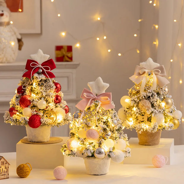 Desktop Christmas Tree Flocking Pink Set Mini Christmas Tree Ornaments DIY Christmas Gift Christmas Tree Decoration