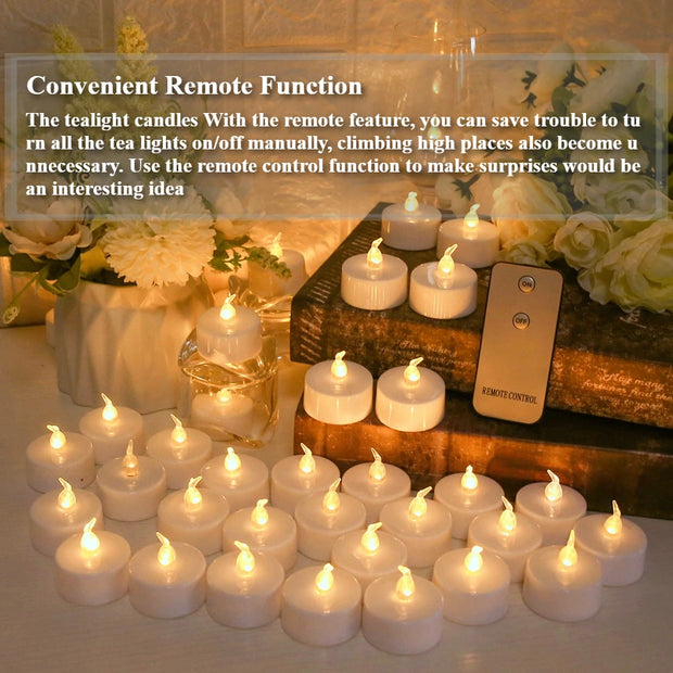 Flameless Flickering LED Tea Lights with Remote Control 200+Hour Electronic Candles for Votive Wedding Christmas Halloween Decor