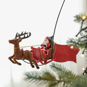 Santa’s Sleigh Animated Tree Topper with Banner Rotating Christmas Tree Topper with LED Star Light Christmas Tree Decor
