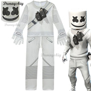 Fortnites DJ Marshmello Cosplay Halloween Costume with Boys Girls 842 Jumpsuit Carnival Party Electric Syllables Bodysuit