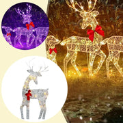 Lighted Deer Christmas Outdoor Decoration Reindeer Family Moose Lighted Holiday Display with Bell Bow Deer Lawn Garden Decor