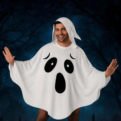 White Halloween Cloak Cape Fright Clothes Trick-or-Treat Spooky Pumpkin Cloak Black Eye Full Suit Ghost Cosplay Costume