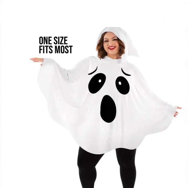 White Halloween Cloak Cape Fright Clothes Trick-or-Treat Spooky Pumpkin Cloak Black Eye Full Suit Ghost Cosplay Costume