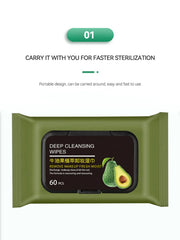 Avocado Makeup Remover Towel - Large Volume 60pcs, 3-in-1 Gentle Deep Cleansing for Eyes, Lips & Face,One-time makeup remover