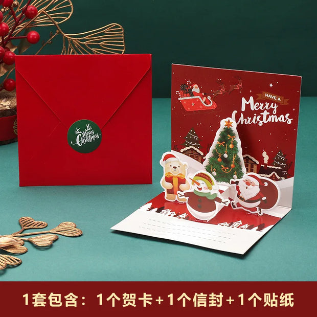 3D Santa Greeting Cards Folding Merry Christmas Best Wishes Card Xmas Gift for New Year Blessing Thank You Postcard Decoration
