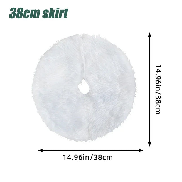 Miniature White Fluffy Christmas Tree Skirt Small Round Sequin Snowflake Design for Tabletop Xmas Tree Base Party Decor