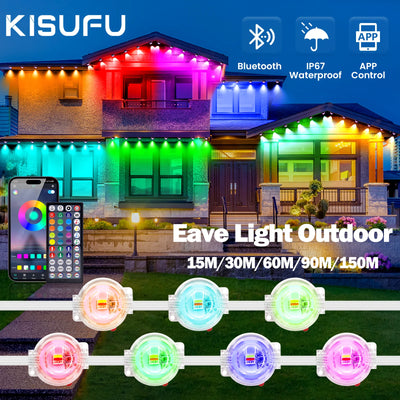 RGB Eaves Lights Smart Bluetooth APP Permanent Outdoor Music Sync Light Waterproof Christmas LED Strings 15M 30M 60M 90M 150M
