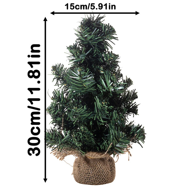 Mini Christmas Trees Green Artificial Plants Home Desktop Ornaments Window Christmas Artificial Potted Plants Burlap Decoration