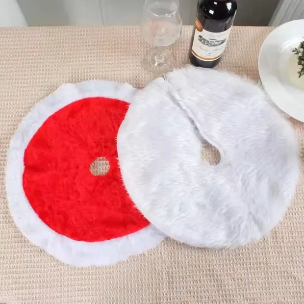 Miniature White Fluffy Christmas Tree Skirt Small Round Sequin Snowflake Design for Tabletop Xmas Tree Base Party Decor