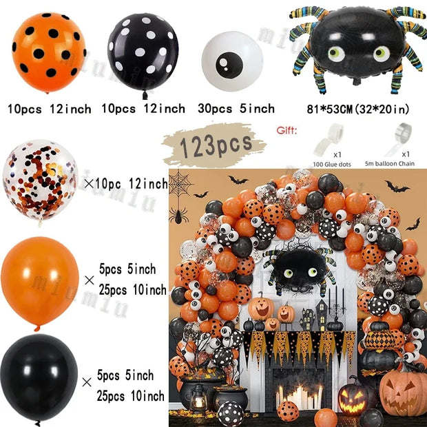 Halloween Bat Balloon Garland Arch Kit Black Orange Ballon 3D Bat Spider Sticker Eye Pumpkin Halloween Party Decoration Supplies