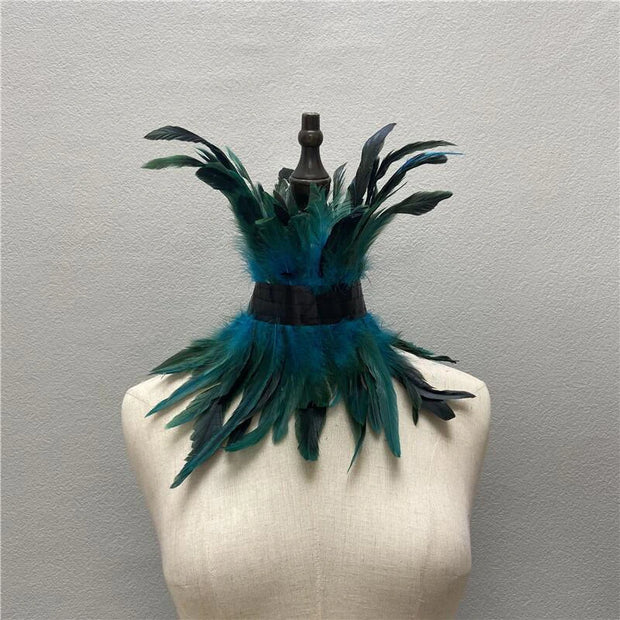 Gothic Victorian Natural Feather Choker Neck Wrap Collar For Halloween Cosplay Accessories