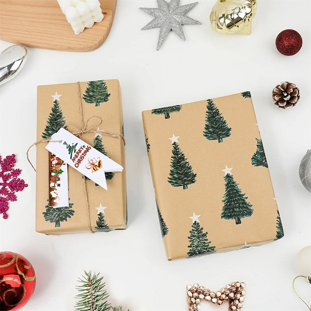 Festive green Christmas wrapping paper with tree pattern - perfect for holiday gift wrapping and party decorations, 17 x 118.1in