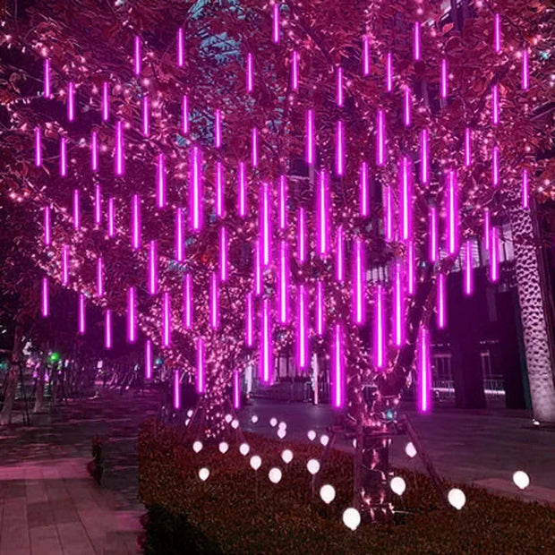 8 Tubes Christmas String Light Outdoor Tree Snowfall LED Dripping Icicle Shooting Star Light Meteor Shower Cascading Lights 2024