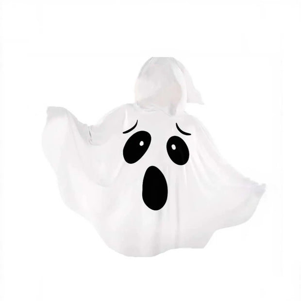 White Halloween Cloak Cape Fright Clothes Trick-or-Treat Spooky Pumpkin Cloak Black Eye Full Suit Ghost Cosplay Costume